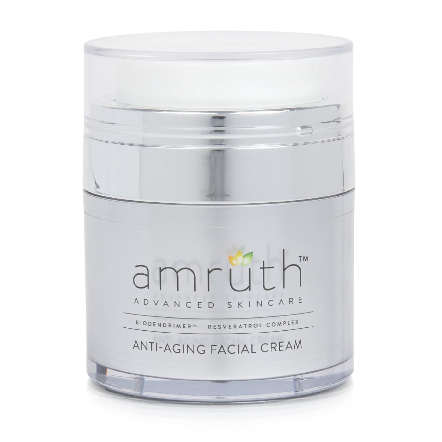Amruth Resveratrol Daily Anti-Aging Facial Cream, Lightweight Anti-Aging Cream, Firms and Nourishes Skin, Smooths Appearance of Fine Lines and Wrinkles, 1oz Jar with Pump
