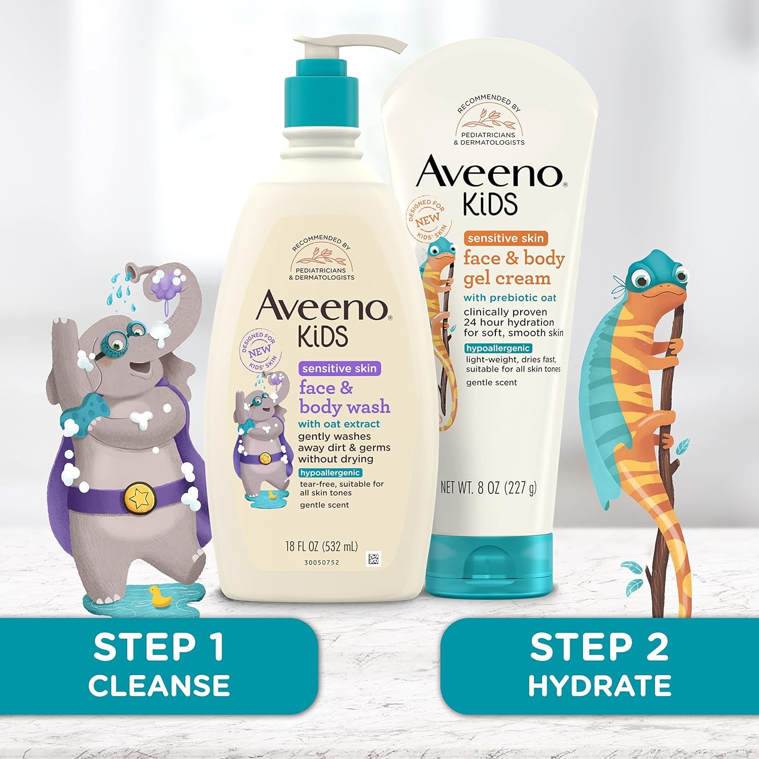 Aveeno Kids Sensitive Skin Face & Body Gel Cream with Prebiotic Oat, Clinically Proven 24 Hour Hydration for Soft Skin, Quick Drying and Lightweight, Hypoallergenic, 8 oz.