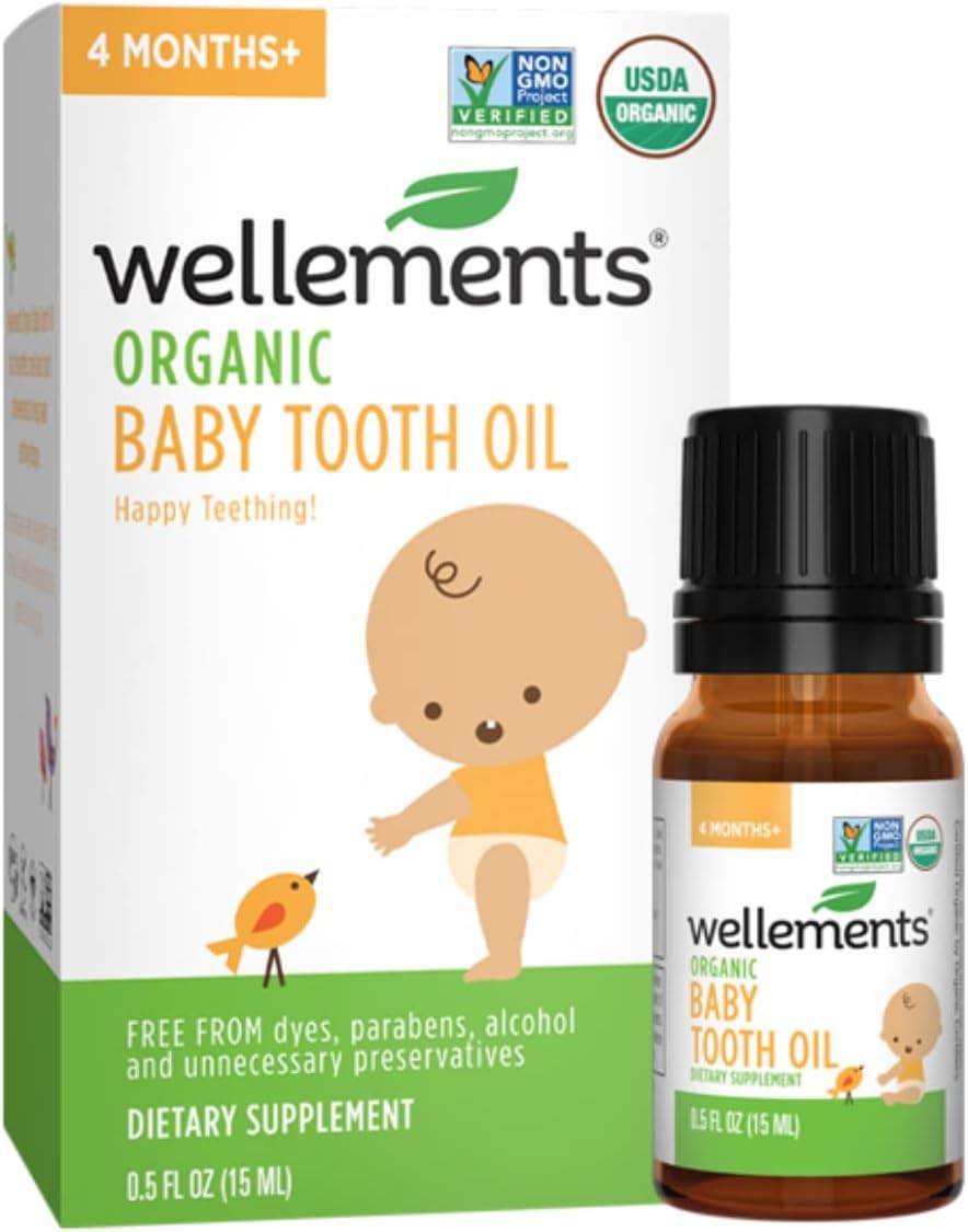 Wellements Organic Baby Tooth Oil | Soothing Massage Oil for Tiny Gums, Helps Make Teething Happy, Made with Safe and Effective Certified Organic Ingredients | 0.5 Fl Oz. 4 Months +