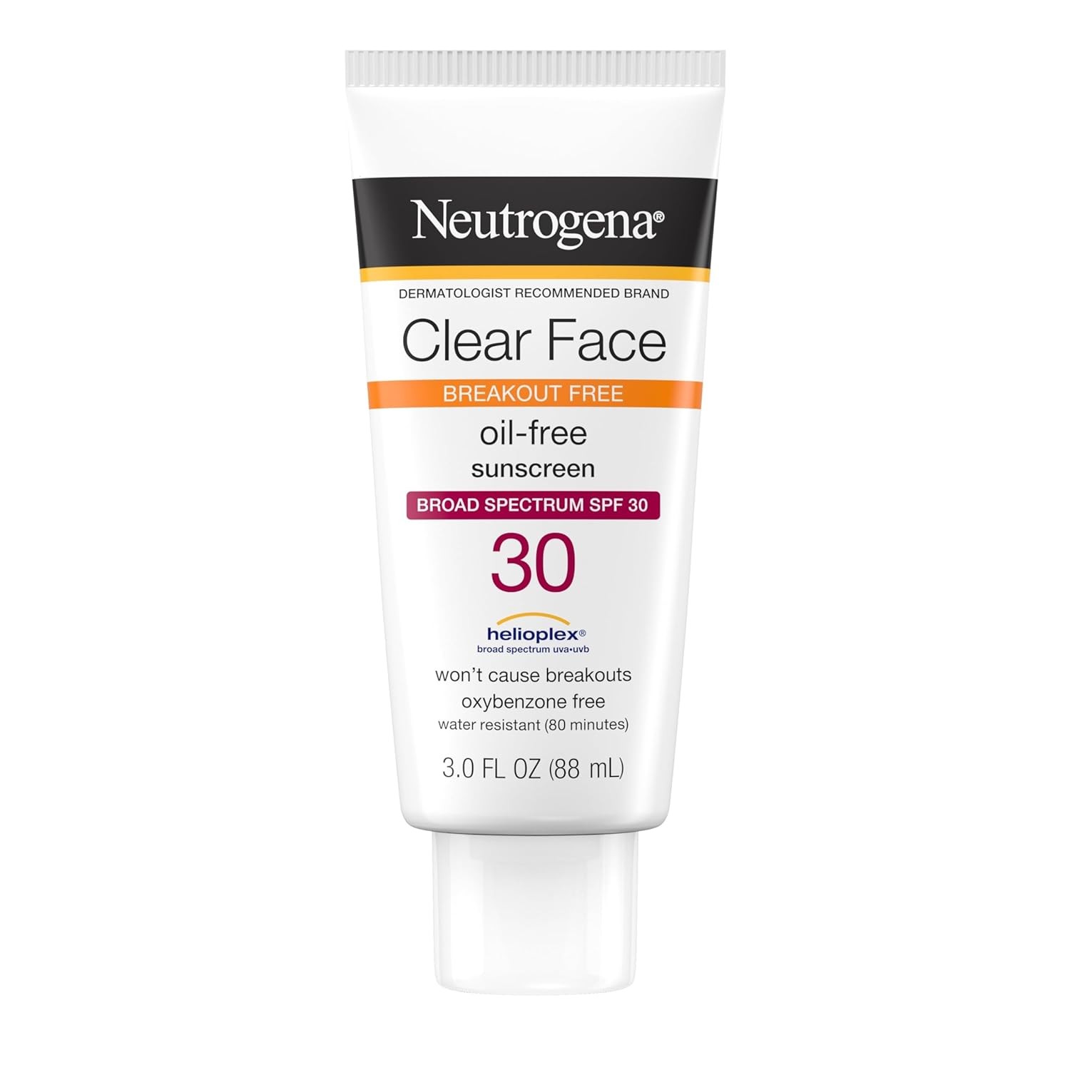 Neutrogena Clear Face Sunscreen For Acne Prone Skin, Broad Spectrum Sunblock SPF 30, Non Comedogenic, Oil Free Sunscreen for Sun Protection, 3 FL OZ