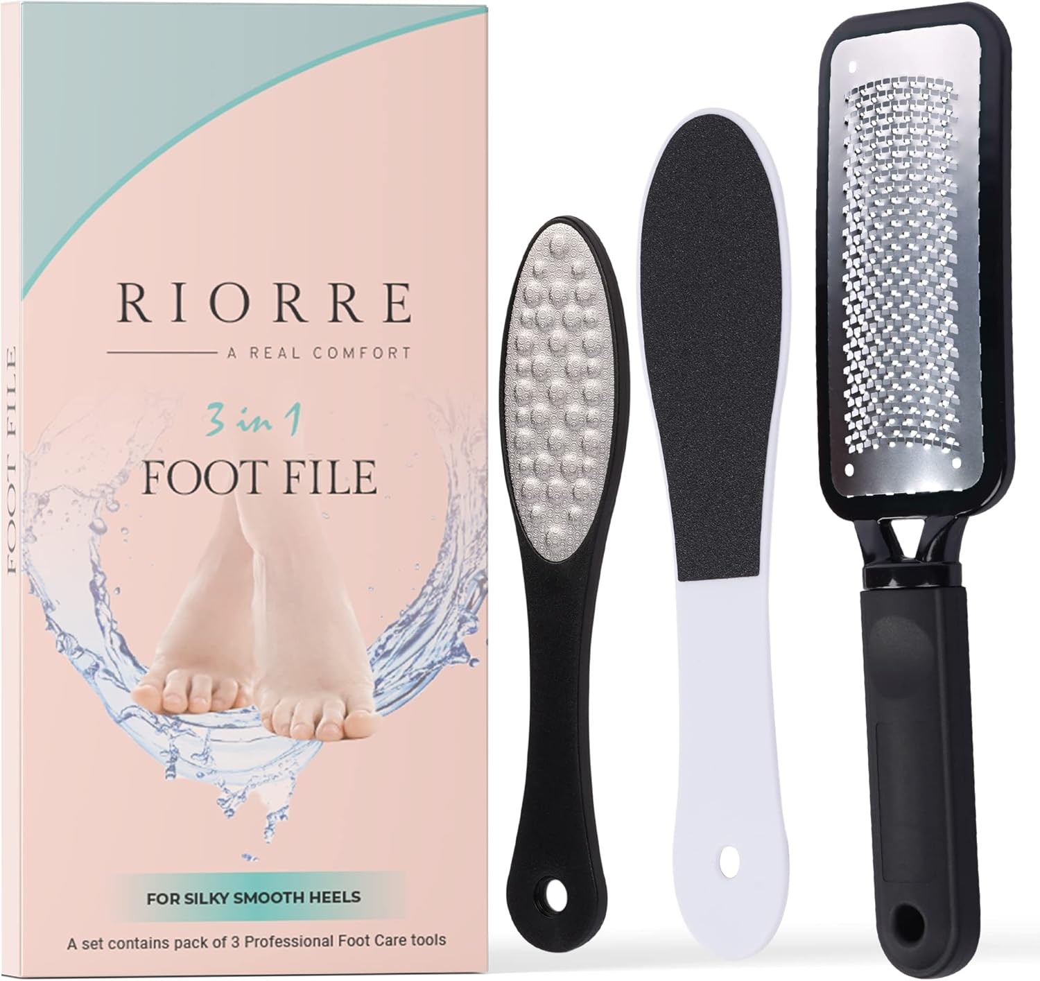 Professional Foot Scrubber for Hard Skin - Pack 3 Pedicure Foot File, Foot Scraper & Callus Remover for Feet Leaving Soft & Smooth Heels