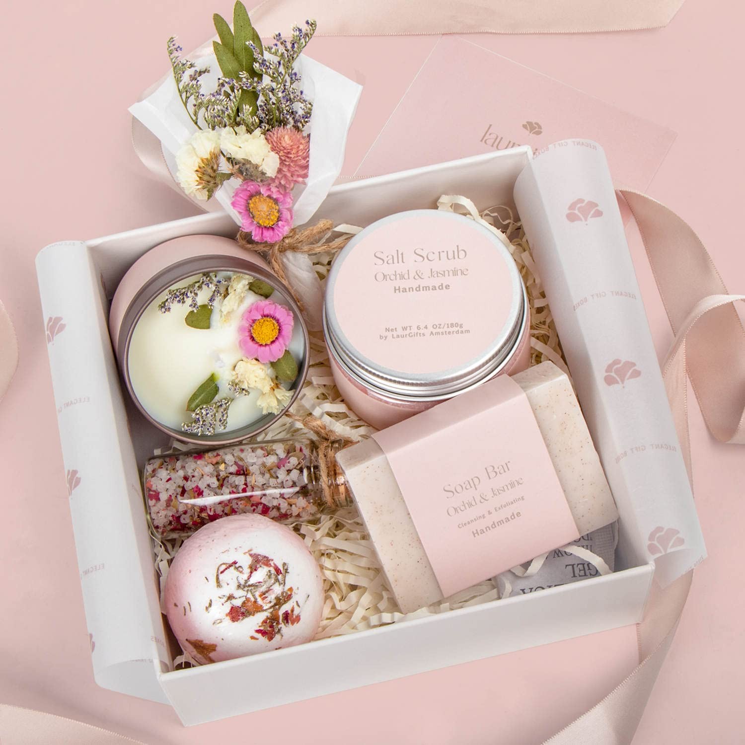 Orchid & Jasmine Spa Gift Set for Women – Luxurious Spa Gift Baskets for Women – Perfect Birthday Gifts for Women, Gifts for Mom, Wife, Sister, Friend, Bath Gifts for Women