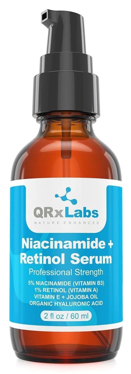 QRxLabs 5% Niacinamide (Vitamin B3) + Retinol Serum - Anti-Aging Serum - Pore and Wrinkle Reducer - Fights Acne Breakouts - Fades Blemishes and Spots - Tightens Skin - Retinol & Niacinamide Serum