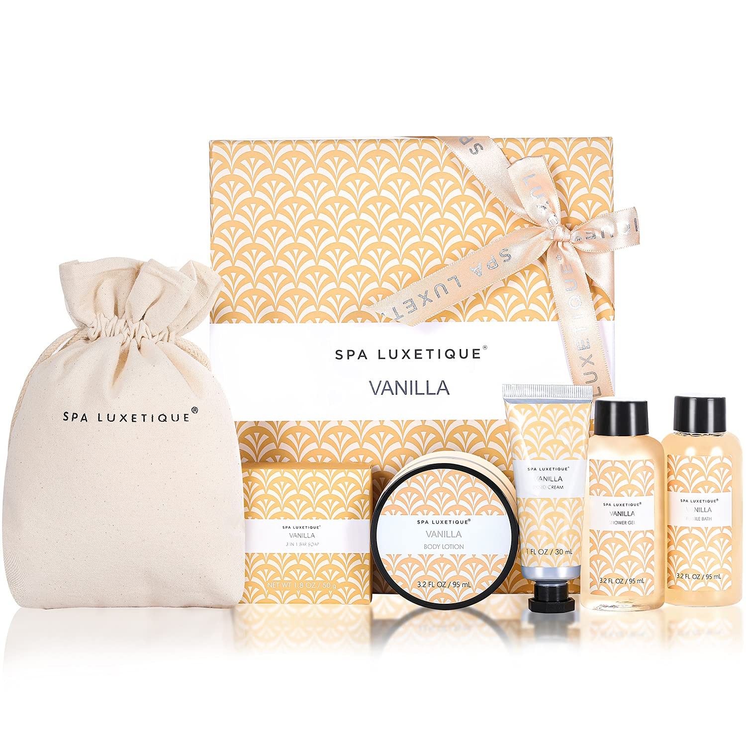 Spa Luxetique Spa Gifts for Women 6pc Vanilla Bath Sets Women Gift With Body Lotion, Shower Gel, Bubble Bath, Hand Cream, Bath and Body Gifts Set, Christmas Gift Sets, Bath Gifts for Women
