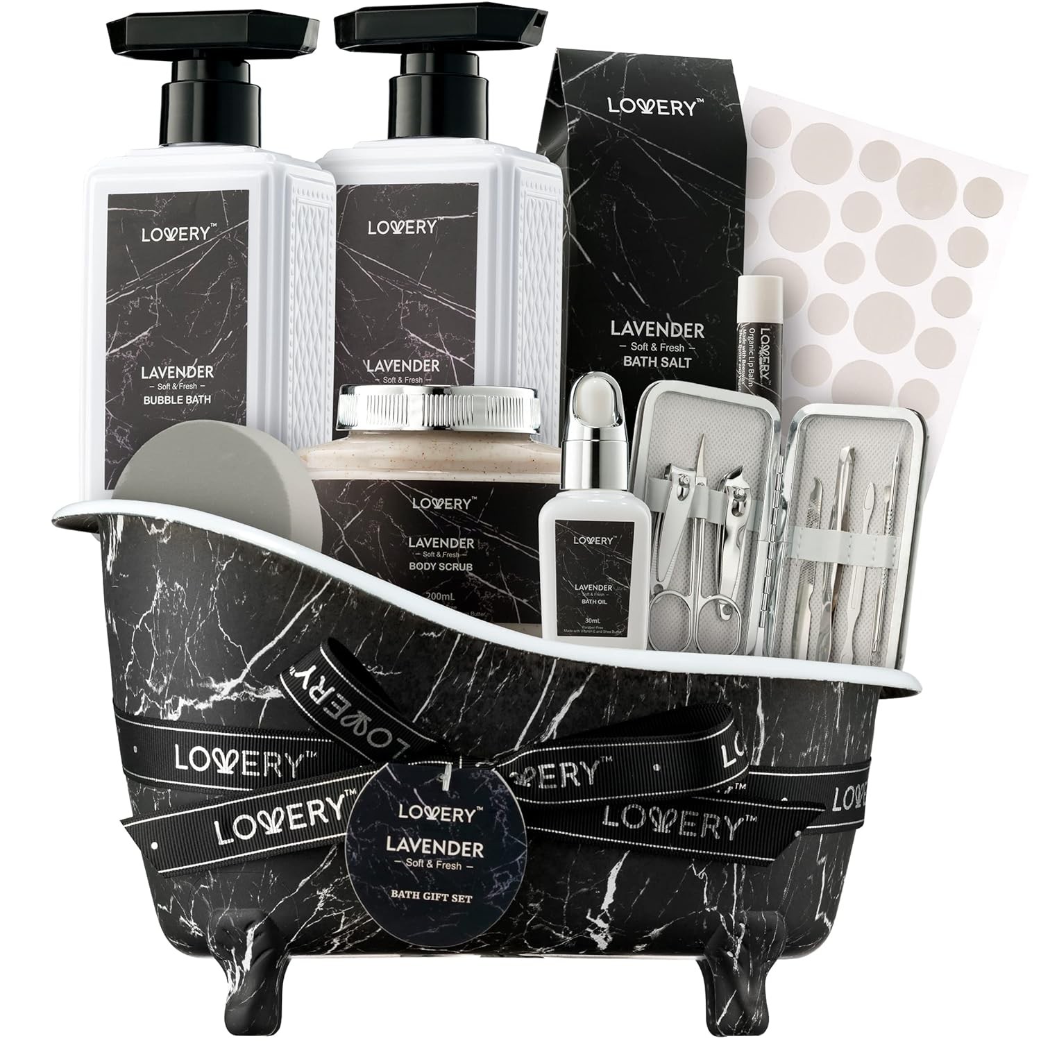 Christmas Gifts Basket, Lavender Bath Gift Set, Relaxation Spa Kit, Father Day Gifts for Dad, 18pc Self Care Gift Basket for Women, Home Spa Birthday Gifts for Mom with Bubble Bath, Body Lotion & More