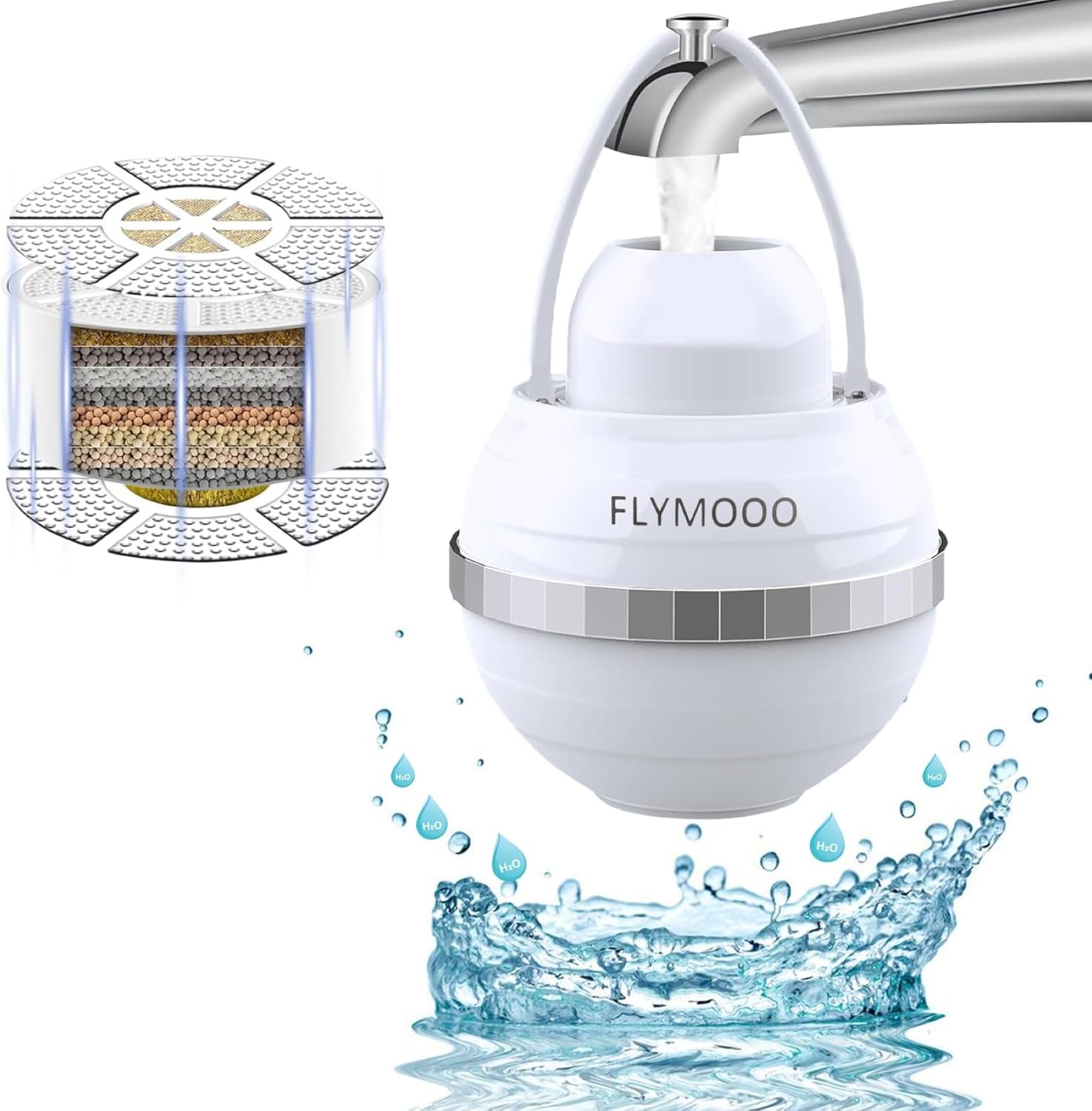 Bath Water Filter for Tub Faucet - Kinder Filter for Bathtub - 8 Stages Bathtub Water Filter Reduces Contaminants for Softer, Smoother Skin - 2,500 Gallons of Filtration, BPA Free (White)