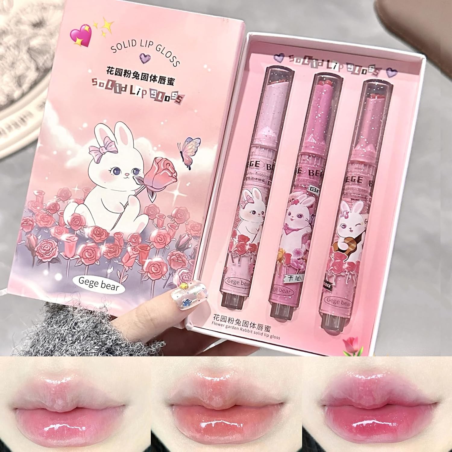 3 Colors Jelly Lipstick, Tinted Lip Gloss Heart Shape Lip Stain, Mirror Hydrating Jelly Love Lipstick, Long Lasting Moisturizing Tinted Lip Balm, Non-sticky (B)