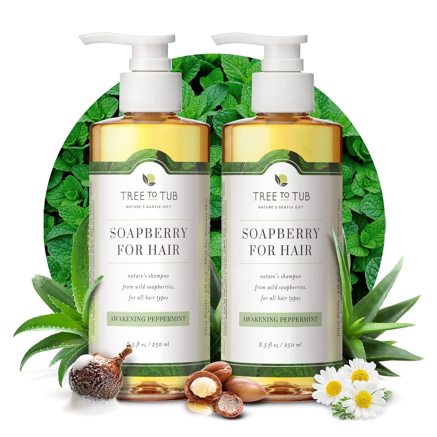 Tree to Tub Peppermint Shampoo for Oily Hair & Sensitive Scalp - Gentle Clarifying Shampoo for Build Up, Sulfate Free Anti Residue Hair Shampoo for Women & Men w/Organic Argan Oil, Natural Aloe Vera